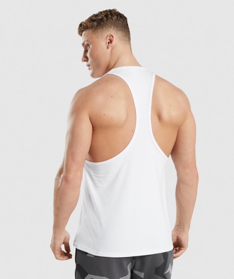 Men's Gymshark Critical Stringer Tanks White | CA A87613